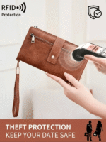 Women's long wallet, stylish clutch, elegant solid color RFID blocking leather wallet👛 - Image 8
