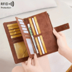 Women's long wallet, stylish clutch, elegant solid color RFID blocking leather wallet👛 - Image 9