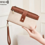Women's long wallet, stylish clutch, elegant solid color RFID blocking leather wallet👛 - Image 3