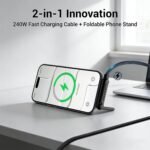 Invisible Holder Charger Cable, 240W PD Fast Charging Cable for Desk, USB-C to USB-C & USB to Light-ning Cable 4.9 FT with 360° Adjustable Metal Stand, 2 in 1 Holder Charger for Gaming, Office, Home - Image 8