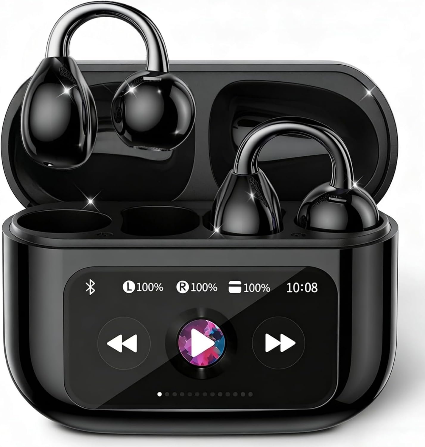 71UYM5KeowL._AC_SL1500_ M100 Clip On Earbuds with Touchscreen Case , Wireless Open Ear Headphones for Glasses Small Ears,50h Battery Life,Lightweight 4.1g, Bluetooth 6.0 , IPX7 Waterproof , Earbuds for Running work out - Image 1