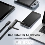 Invisible Holder Charger Cable, 240W PD Fast Charging Cable for Desk, USB-C to USB-C & USB to Light-ning Cable 4.9 FT with 360° Adjustable Metal Stand, 2 in 1 Holder Charger for Gaming, Office, Home - Image 11