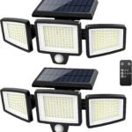 Solar Motion Sensor Outdoor Lights – 2500LM 3-Head LED Security Flood Light with Remote Control, IP65 Waterproof for Garage, Yard & Driveway