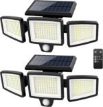 Solar Motion Sensor Outdoor Lights – 2500LM 3-Head LED Security Flood Light with Remote Control, IP65 Waterproof for Garage, Yard & Driveway