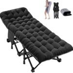 Oversized XXL Camping Cot with Mattress, 32" Wide Folding Cot | Heavy Duty Sleeping Cot Bed for Adults Portable Outdoor Bed with Carry Bag, Travel Camp Cots | BLACK
