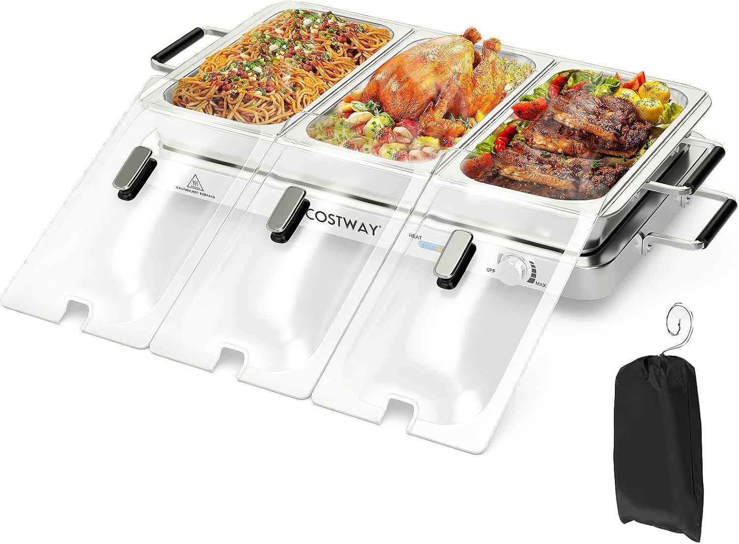71SlvOw-hdL._AC_SL1500_ Buffet Servers and Warmers, 2 in 1 Electric Warming Tray, Stainless Steel Chafing Dish with Temperature Control, 3 Serving Trays, 4.5/8 Qt Food Warmers Station for Parties Banquets Events, Dishwasher Safe - Image 1