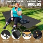Oversized XXL Camping Cot with Mattress, 32" Wide Folding Cot | Heavy Duty Sleeping Cot Bed for Adults Portable Outdoor Bed with Carry Bag, Travel Camp Cots | BLACK - Image 3