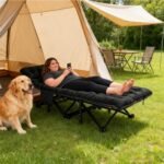 Oversized XXL Camping Cot with Mattress, 32" Wide Folding Cot | Heavy Duty Sleeping Cot Bed for Adults Portable Outdoor Bed with Carry Bag, Travel Camp Cots | BLACK - Image 2