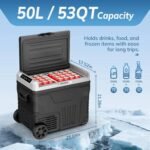 12V Refrigerator supports 12V/24V DC & 110-240V AC. Portable with -4°F~68°F range, it features wheels, 2 baskets, and large cooling zone. Ideal for RVs, travel, Truck, Boat, Insulated Portable Cooler, Cooler Carry Handle - Image 7