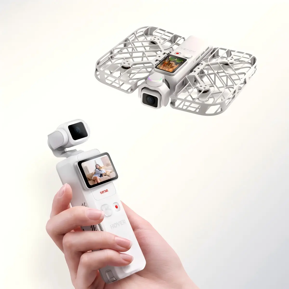 6a0ae620-59f4-4ca1-9bf7-c4f82e2562ca(1) HOVERAir VERSA 4K Self-Flying Pocket Camera Drone with 3-Axis Gimbal – Handheld & Autonomous Flying Camera, 36 km/h Speed, 10+ Auto Flight Modes, 230g Compact Travel Vlog Camera | WHITE - Image 1