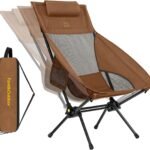 FanttikOutdoor Zeta L8 Max Portable Foldable Rocking Camping Chair with Carry Bag – Lightweight Outdoor Chair for Camping, Hiking, Fishing & Patio, Supports up to 250 lbs, Brown