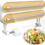 Kitchen Wrap Dispenser with Cutters Organize Aluminum Foil Plastic Wrap Wax Paper Wooden Design Storage Organizer with Easy Tear System for Countertop Pantry and Kitchen Cabinet (3in1)
