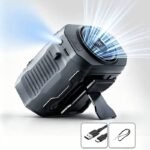 5-in-1 Portable Waist Clip Fan with 15,000 RPM High-Speed Motor, 199-Speed Adjustable Airflow, LED Display, Flashlight & USB-C Rechargeable Battery for Outdoor Work, Camping & Travel