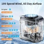 5-in-1 Portable Waist Clip Fan with 15,000 RPM High-Speed Motor, 199-Speed Adjustable Airflow, LED Display, Flashlight & USB-C Rechargeable Battery for Outdoor Work, Camping & Travel - Image 7