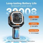 OGERY Portable Camping Fan with Adjustable Height Stand, 30000mAh Battery Powered Fan with Remote, LED Light, Auto Oscillation for Tent, RV, Bedroom, Travel – Floor & Desk Fan - Image 7