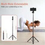 61" Selfie Stick Tripod, All in One Extendable Phone Tripod Stand with Wireless Remote 360° Rotation for iPhone and Android Phone Selfies, Video Recording, Vlogging, Live Streaming, Aluminum - Image 3